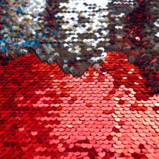 Ткань Пайеточная двухсторонняя (красный-серебро)